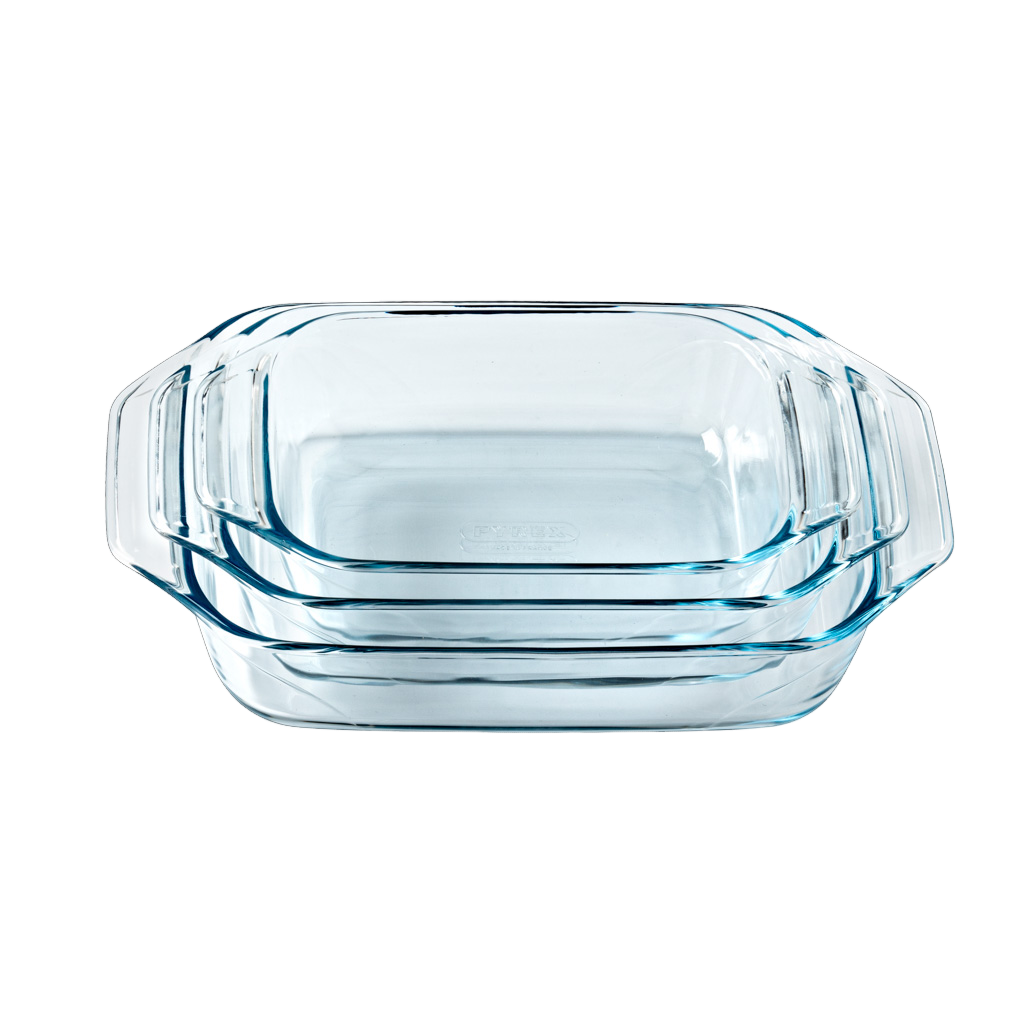 Lot de 3 plats à four rectangulaires en verre avec prise en main facile - Irresistible
