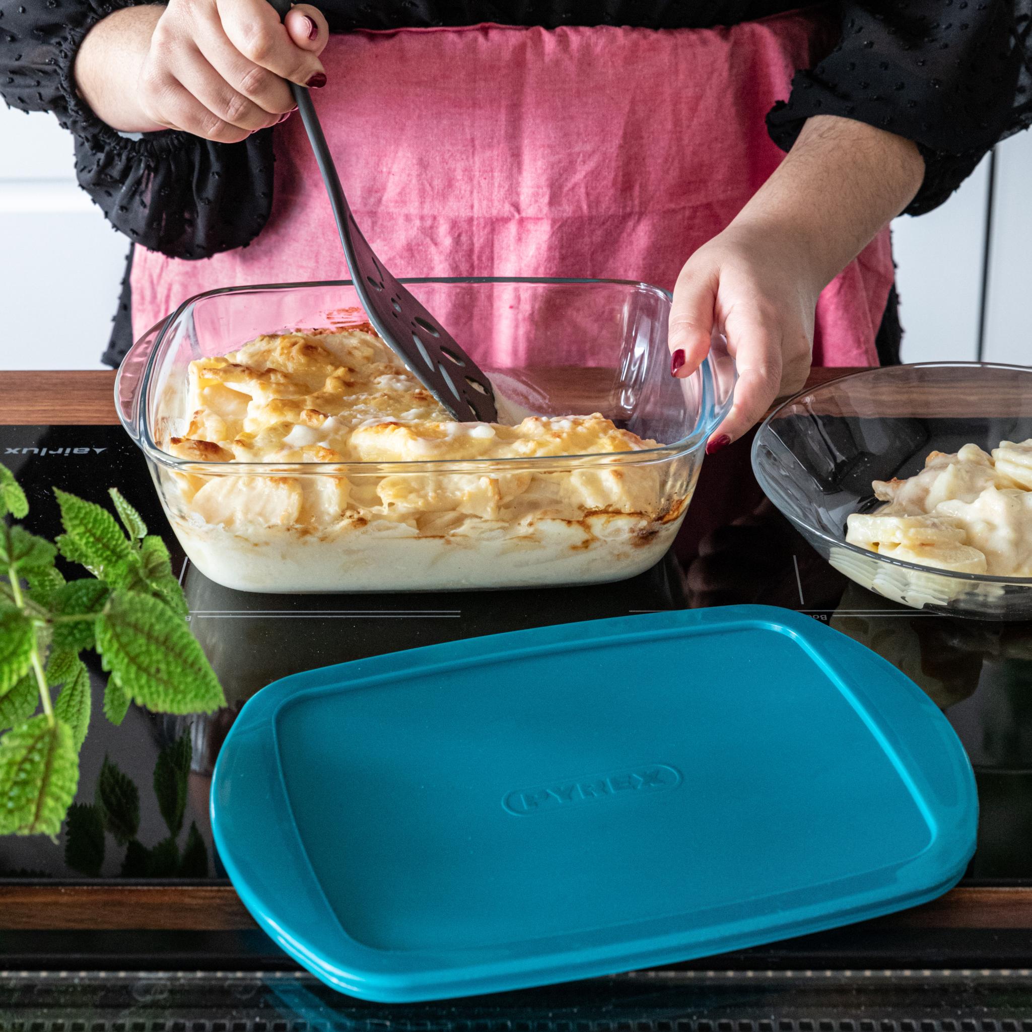 Cook & Store - Plat carré en verre avec couvercle bleu canard - compatible air fryer*