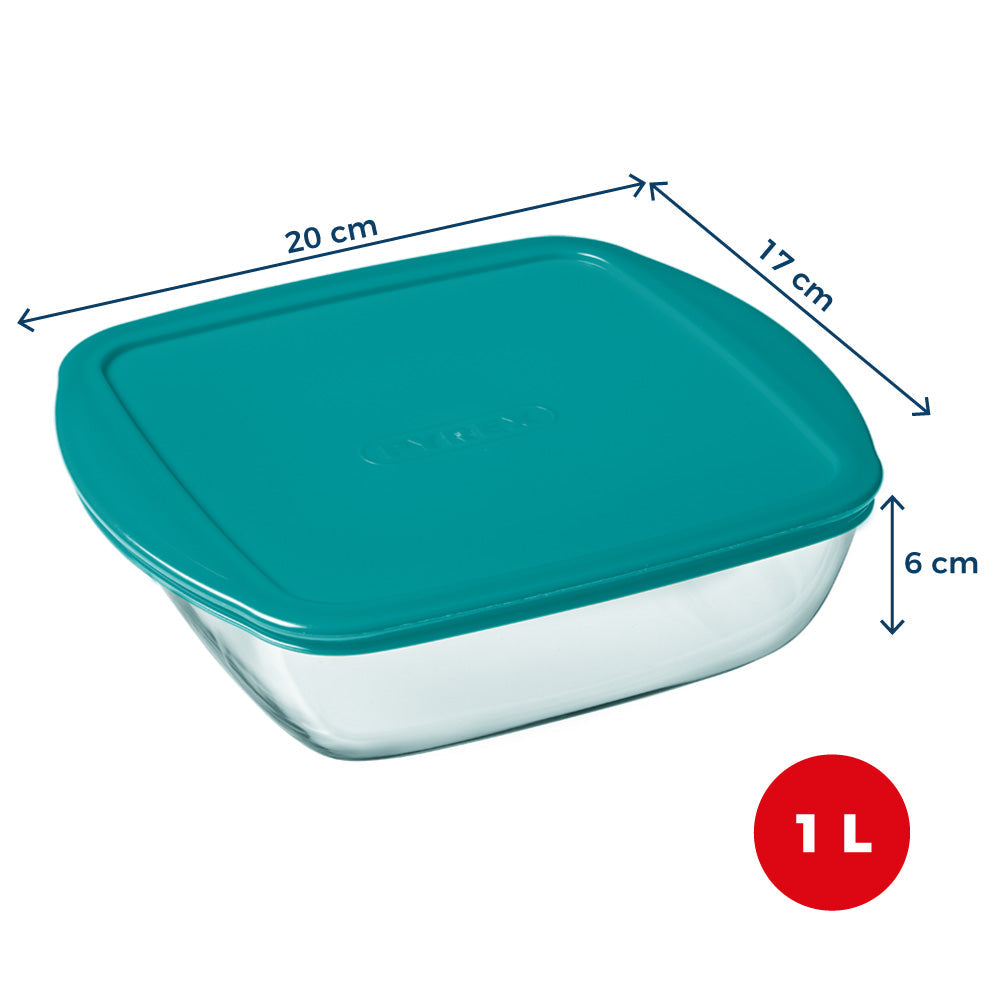 Cook & Store - Plat carré en verre avec couvercle bleu canard - compatible air fryer*