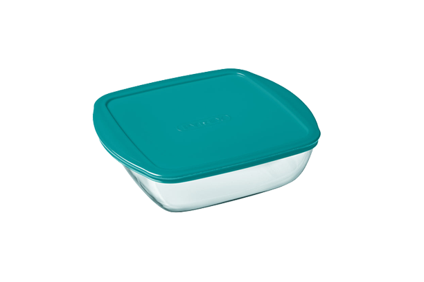 Cook & Store - Plat carré en verre avec couvercle bleu canard - compatible air fryer*