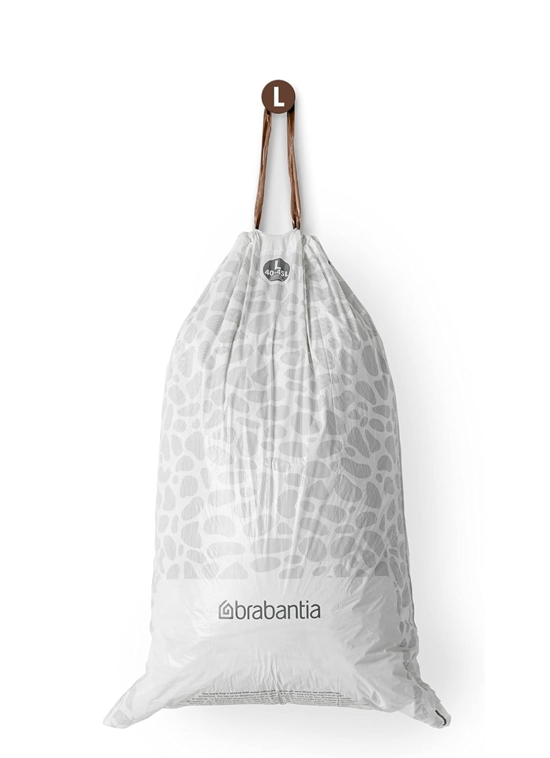 Brabantia PerfectFit Bin Liners L 40–45L (120 Bags) – Thick White Trash Bags with Drawstring Handles (6 packs)