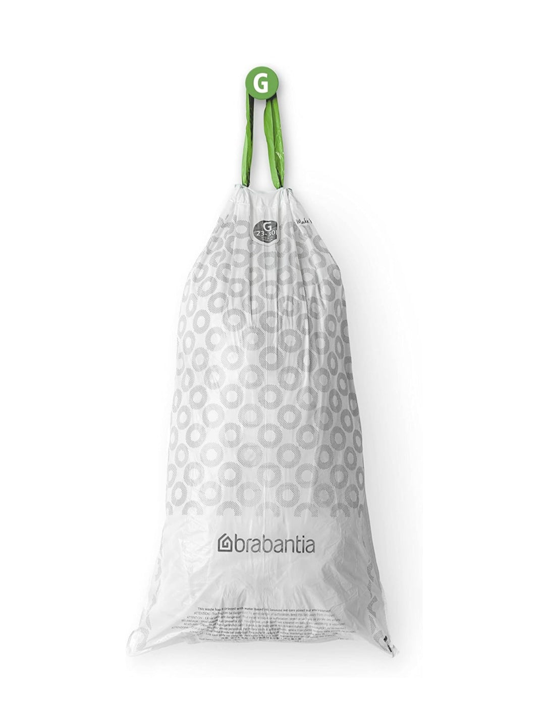 Brabantia PerfectFit Bin Liners G 23–30L (120 Bags) – Thick White Trash Bags with Drawstring Handles