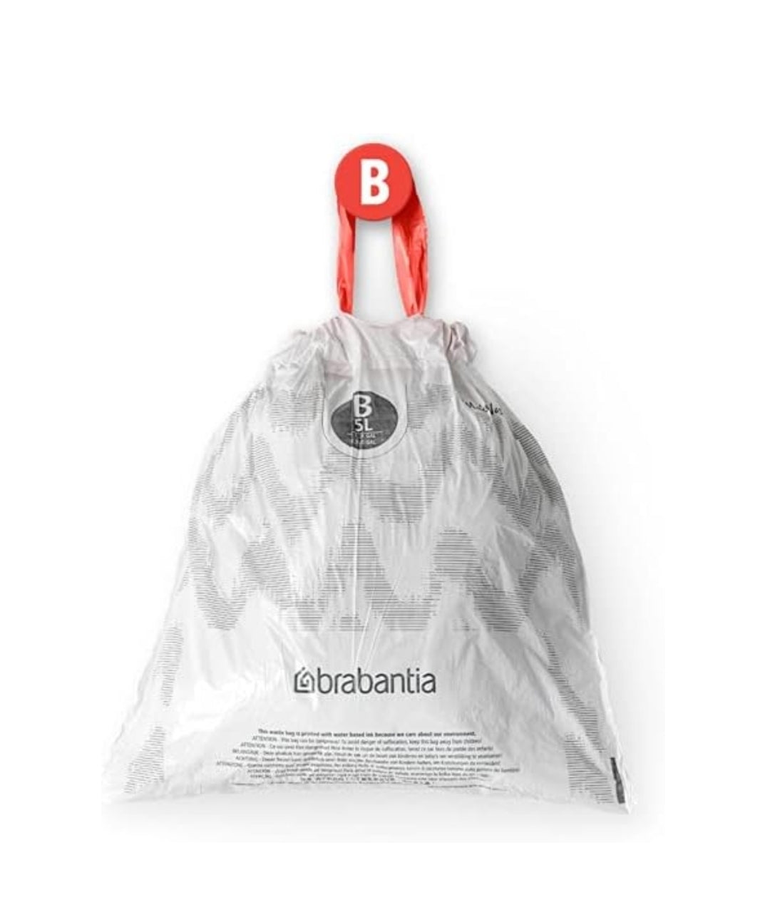 Brabantia PerfectFit Bin Liners B 5L (200 Bags) – Thick White Trash Bags with Drawstring Handles