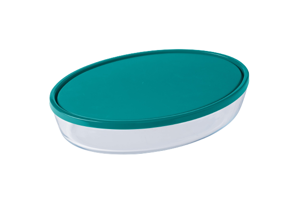 Plat à four familial ovale en verre avec couvercle 4/5 pers - Cook &amp; Store