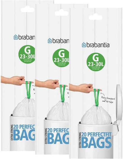 Brabantia Bin Bags Size G 23-30 Litre Bin liners (60 Bags in Total)