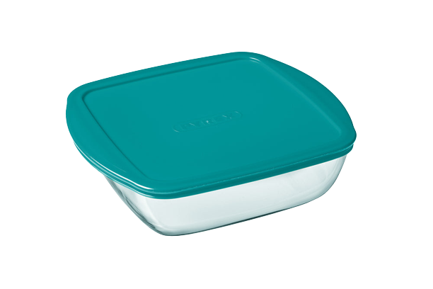 Cook &amp; Store - Plat carré en verre avec couvercle bleu canard - compatible air fryer*