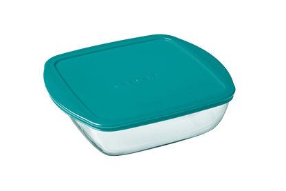 Cook &amp; Store - Plat carré en verre avec couvercle bleu canard - compatible air fryer*