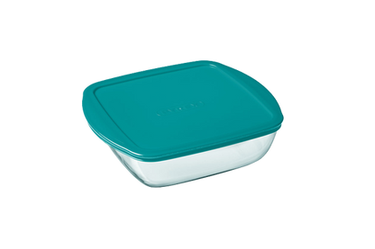 Cook &amp; Store - Plat carré en verre avec couvercle bleu canard - compatible air fryer*