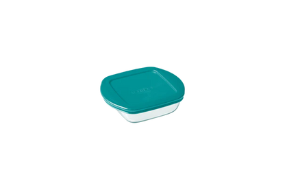 Cook &amp; Store - Plat carré en verre avec couvercle bleu canard - compatible air fryer*