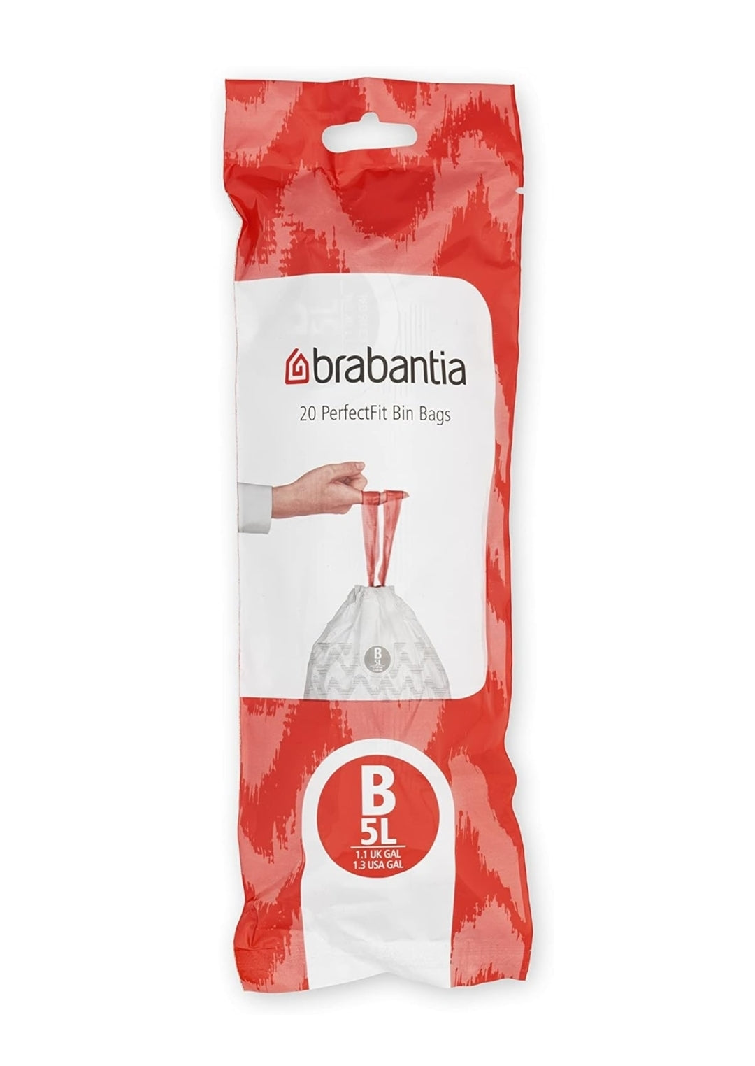 Brabantia PerfectFit Bin Liners B 5L (200 Bags) – Thick White Trash Bags with Drawstring Handles