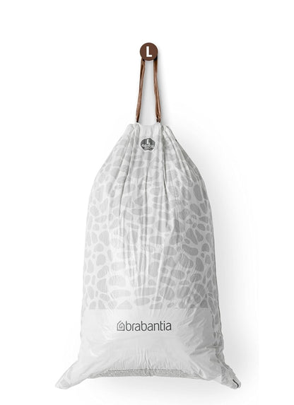 Brabantia PerfectFit Bin Liners L 40–45L (120 Bags) – Thick White Trash Bags with Drawstring Handles (6 packs)