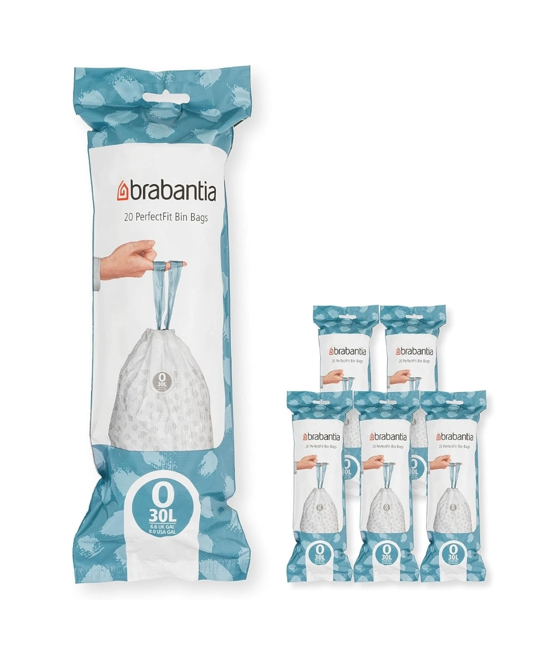 Brabantia PerfectFit Bin Liners O 30L (120 Bags) – Thick White Trash Bags with Drawstring Handles