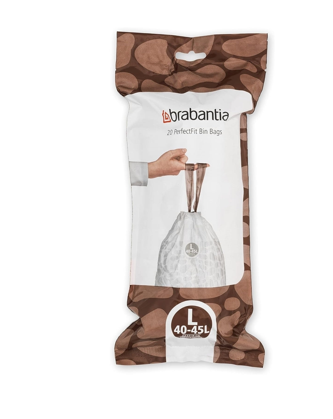 Brabantia PerfectFit Bin Liners L 40–45L (120 Bags) – Thick White Trash Bags with Drawstring Handles (6 packs)