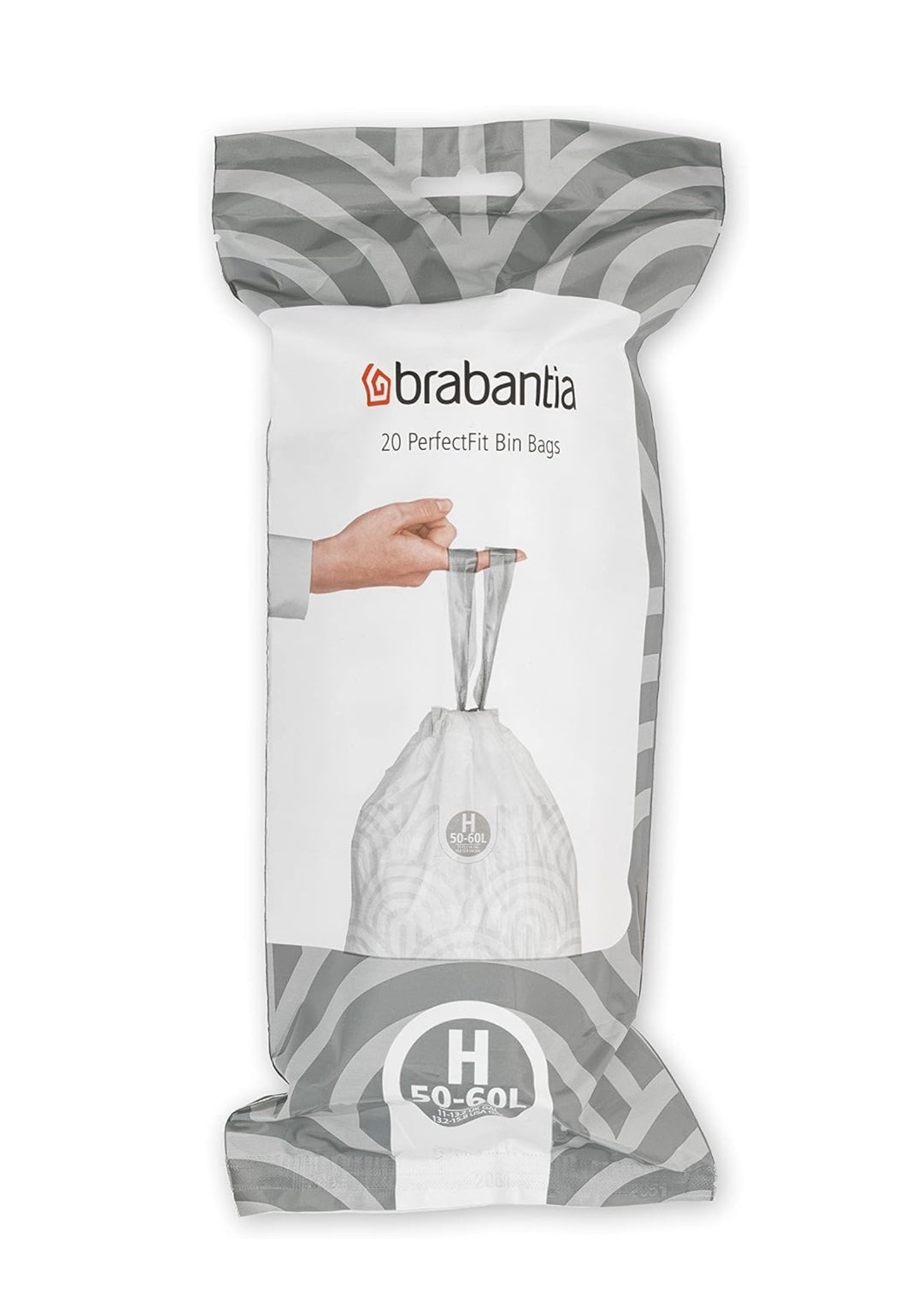 Brabantia PerfectFit Bin Liners H 50–60L (120 Bags) – Thick White Trash Bags with Drawstring Handles